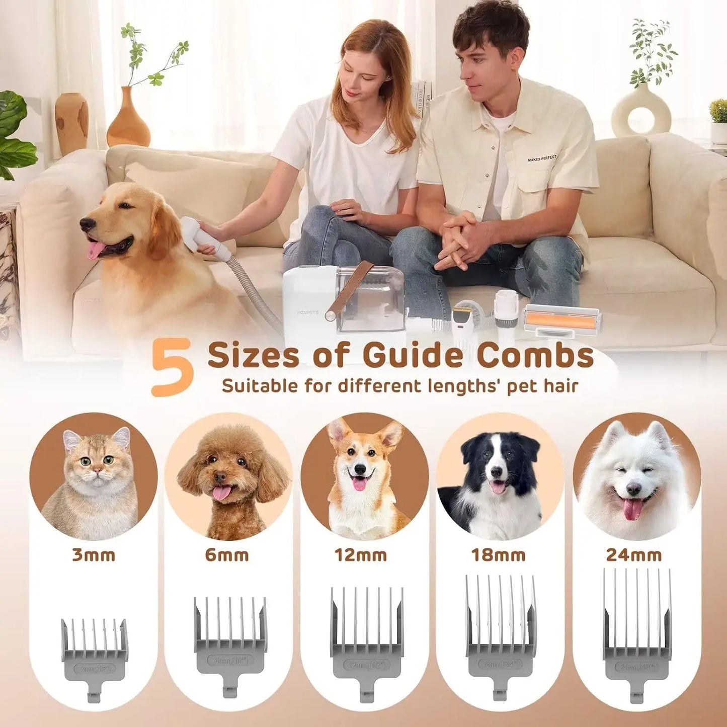 Pet Grooming Vacuum Kit With 7 Tools For Low Noise