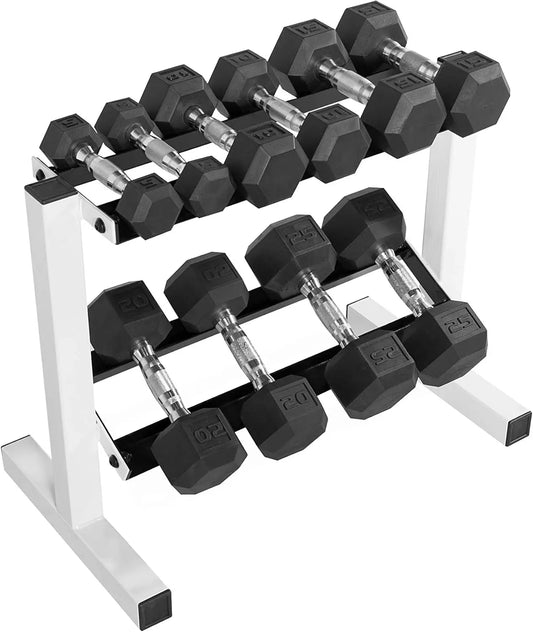 Rubber Hex Dumbbell Set With Two Tier Storage Rack