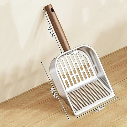 Stainless Steel Cat Litter Scoop With Long Wooden Handle