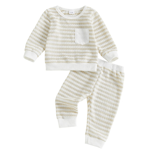 Toddler Boy Striped Long Sleeve Top Elastic Waist Pants Set