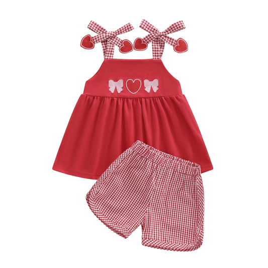 Unisex Baby Summer Set Cotton Tank Tops And Plaid Shorts