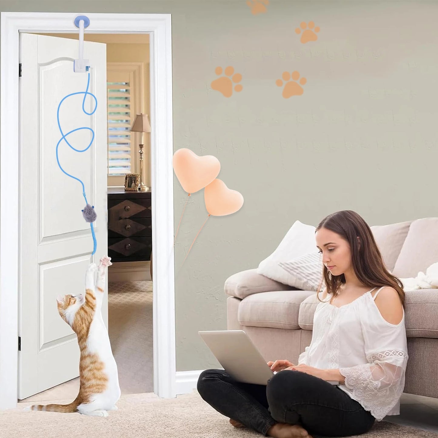 Shunmaii Automatic Retractable Door Hanging Cat Toy With Catnip Mice
