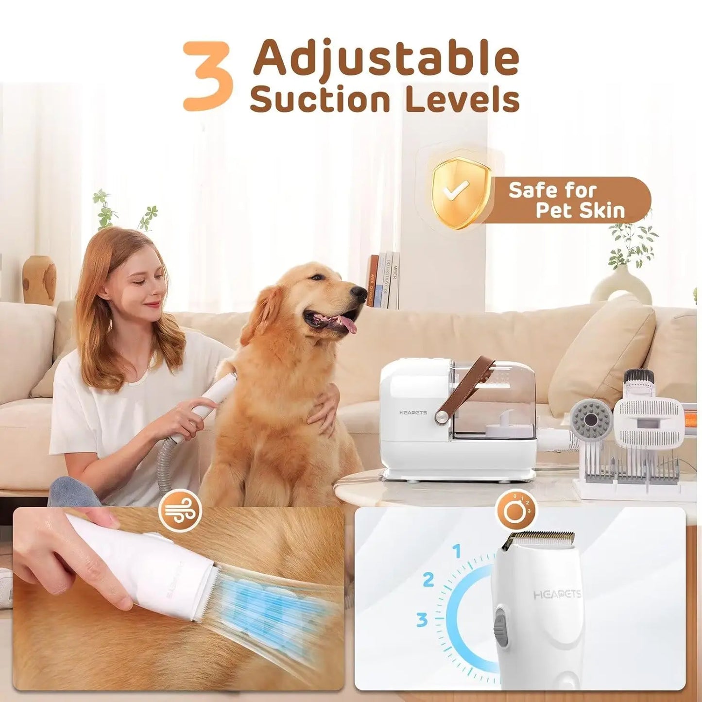 Pet Grooming Vacuum Kit With 7 Tools For Low Noise