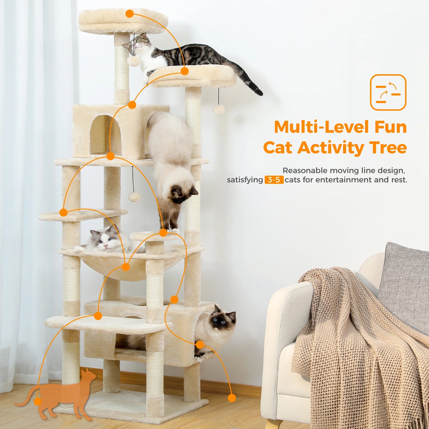 PAWZ Road Large Cat Tree Tower With Durable Sisal Posts