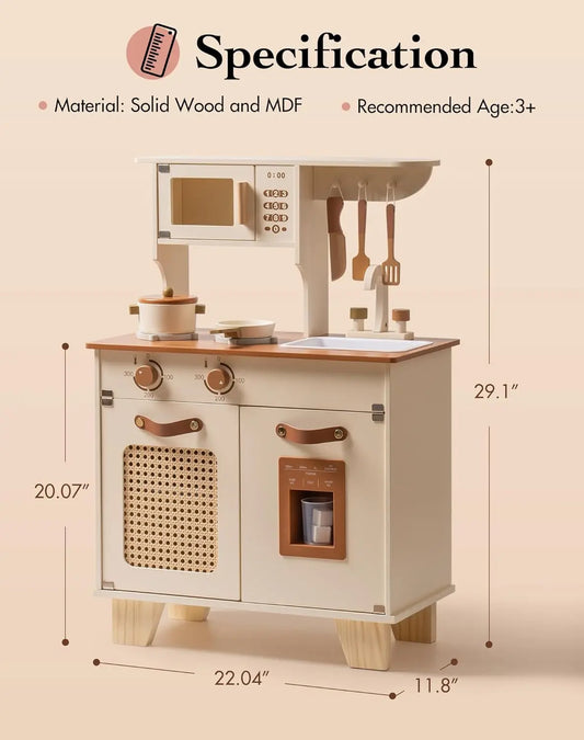 Robotime Robud Wooden Toy Kitchen Playset with Ice Maker Toys Kitchen Accessories Wooden Kids Kitchen Toys Set for Girls Boys 3+
