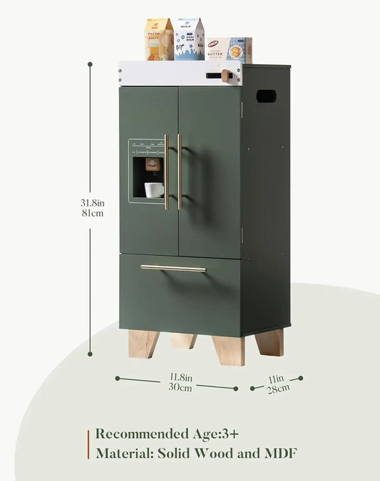 Robotime Robud Vintage Wooden Toy Kitchen Oven Kids Washer Dryer with Realist Toy Fridge Play Kitchen Set Vintage Green